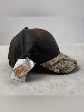 New with Tags GAME GUARD Brown Leather-Style Cap with Camouflage Brim